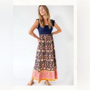Natural Life Floral Maxi Dress with Navy Top